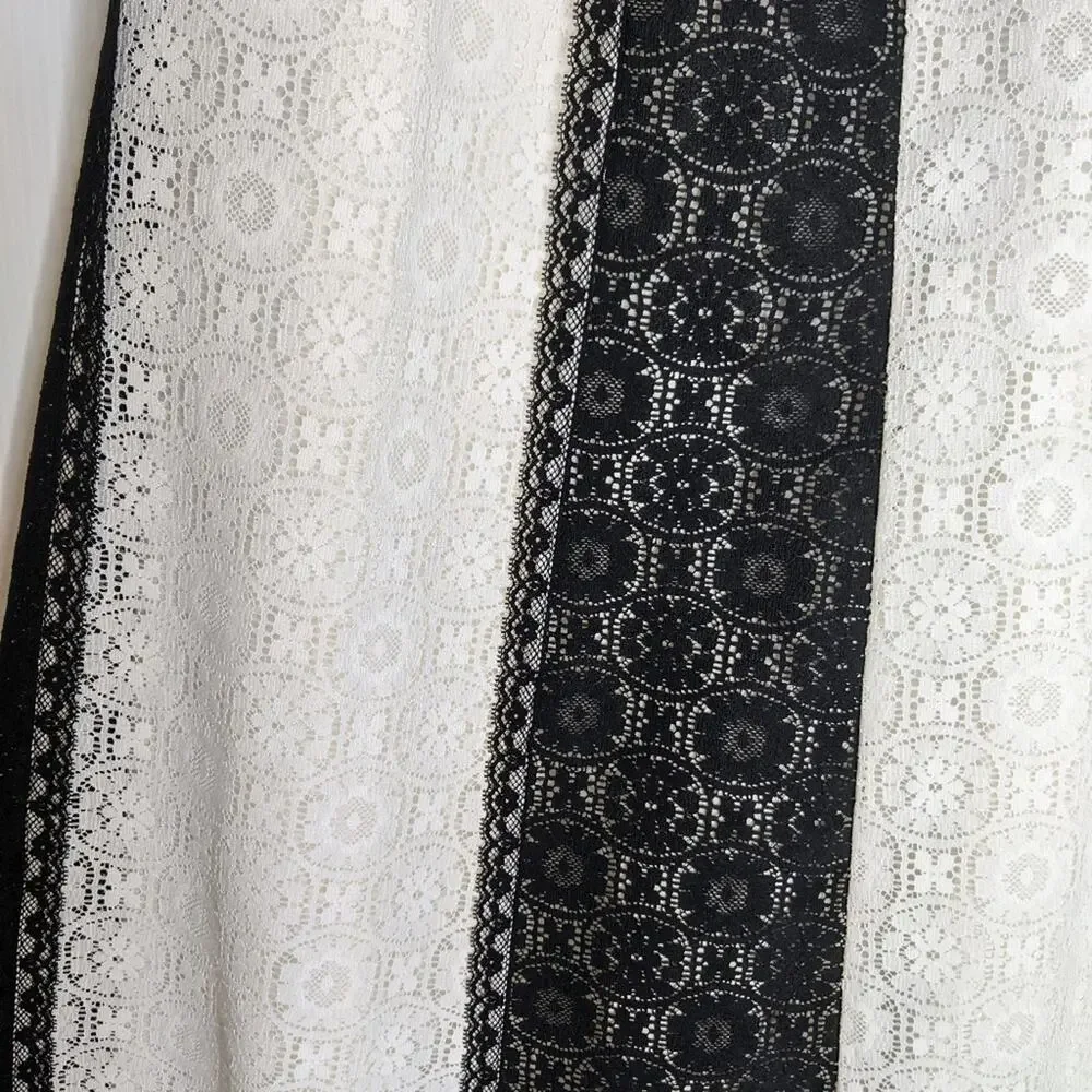 Tumbleweeds 70's VTG Maxi Skirt White Black Lace Black Velvet Hem Boho Western
